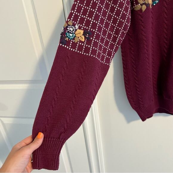Vintage Izod Club Maroon Floral Embroidered Cotton Sweater Large - Picture 10 of 13